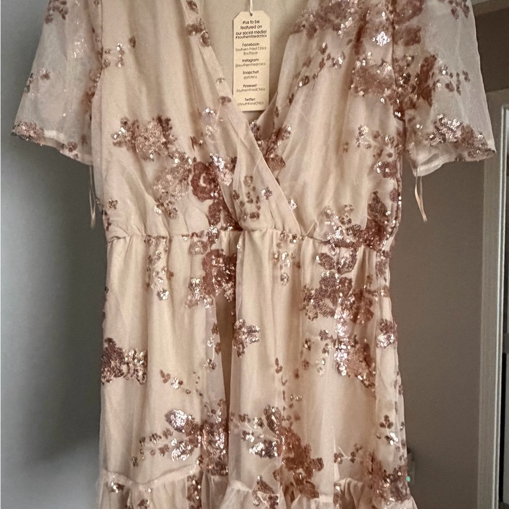 Sequin Floral Wrap Dress